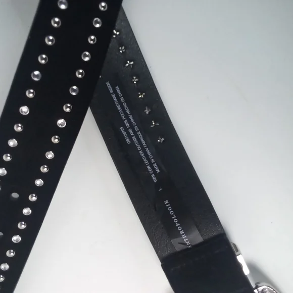 Anthropologie Rhinestone Studded Black Leather Belt Silver Accents Western NWOT - Picture 9 of 10